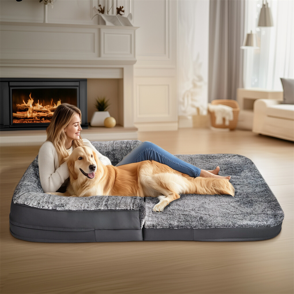 180cm XXXL Foldable Human Dog Bed Orthopedic Dog Sofa Bed with Blostered Pillow