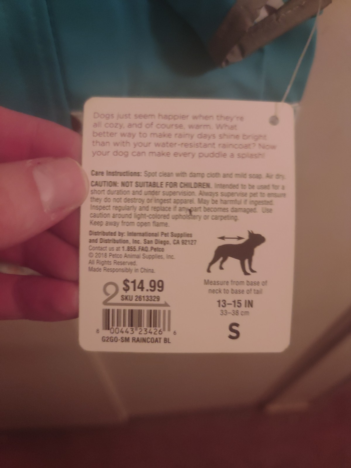 Good2Go DOG REFLECTIVE RAINCOAT REVERSIBLE Blue w Rain Clouds -Xtra Small NWT