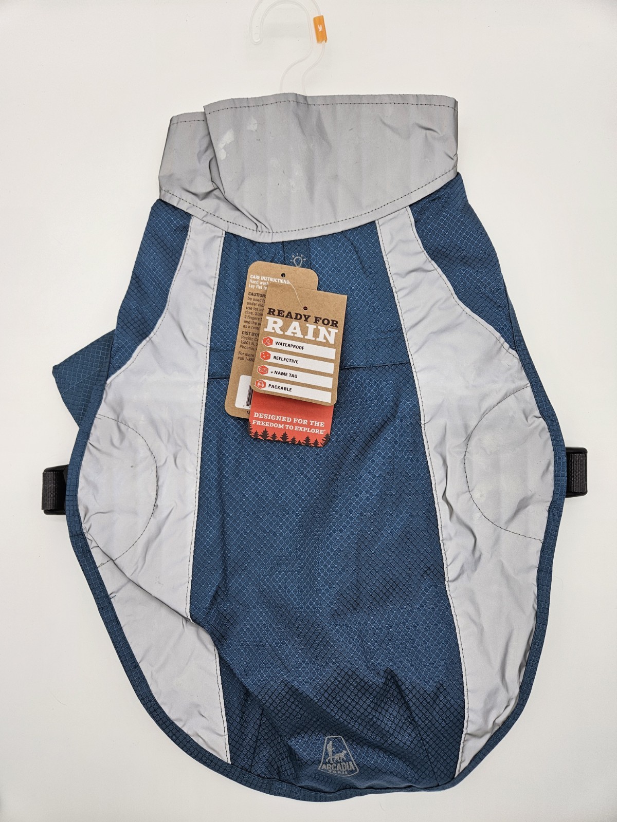 Arcadia Trail Reflective Dog Raincoat High Vis Blue Teal Packable Jacket Medium