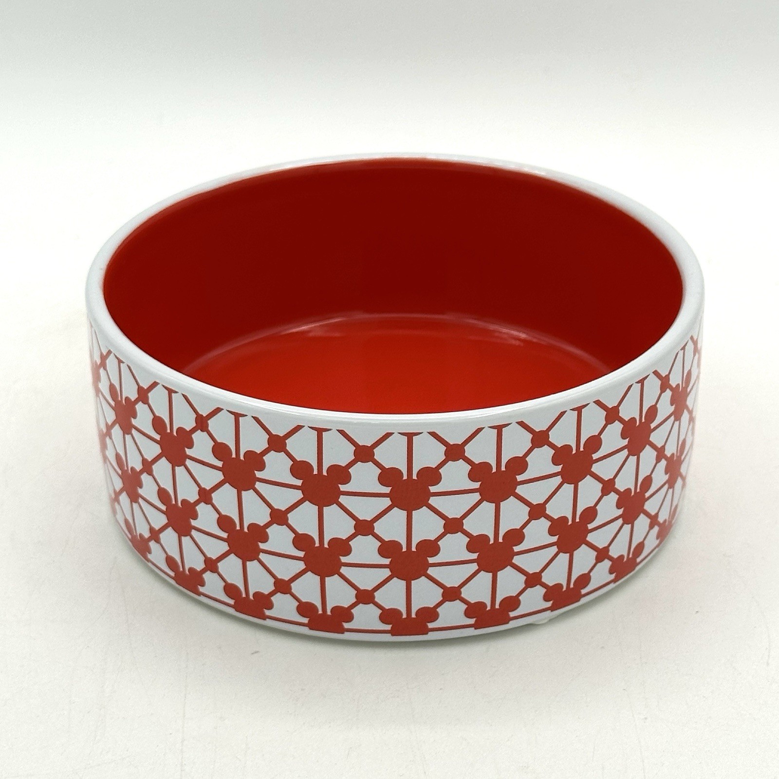 New Disney Chewy Mickey Mouse Red White Ceramic Dog Bowl Non Slip 4.75 X 2 Inch