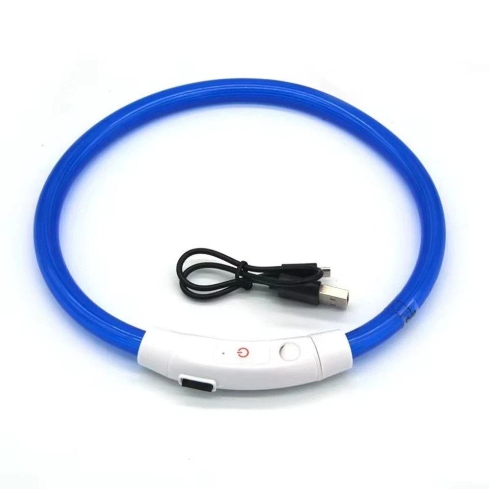 RECHARGEABLE LED Light-up Flash GLOW COLLAR Dog Pet Safety MICRO USB adjustable