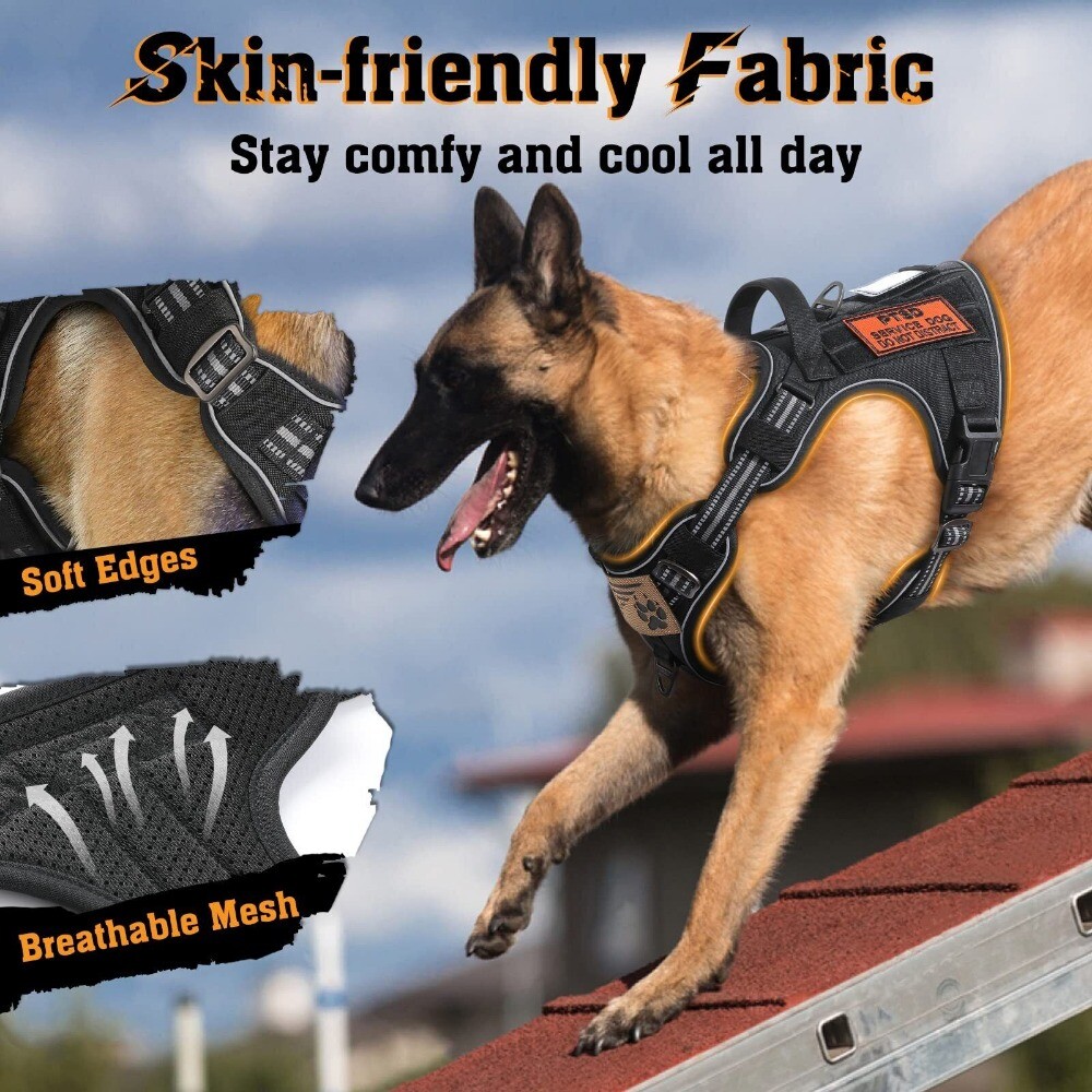 rabbitgoo Dog Harness No Pull Tactical Vest Adjustable Reflective Military Black
