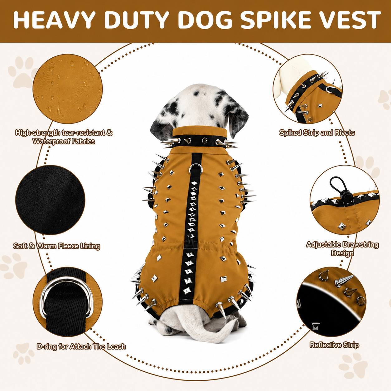X-SMALL Anti-Hawk Dog Puncture Resistant Vest, Hard Plastic Spikes, Metal Rivets