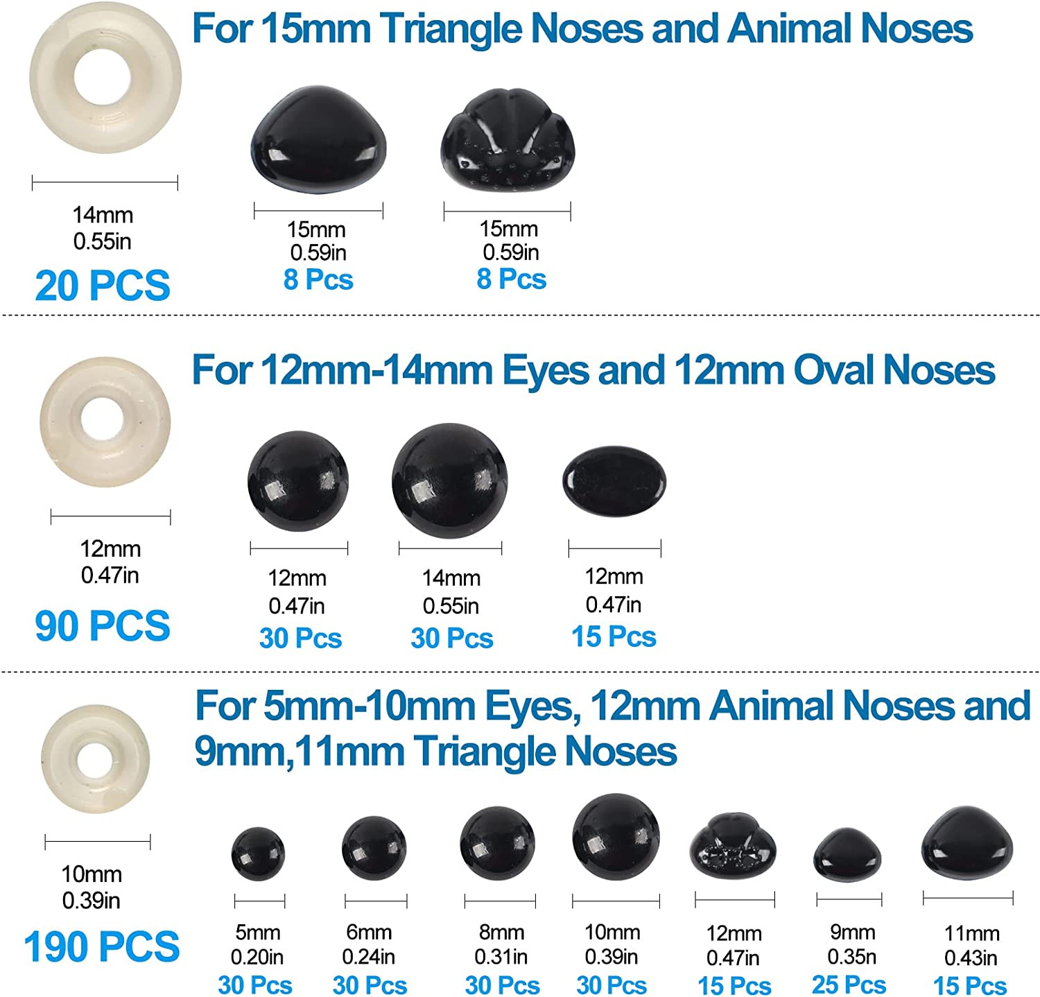566PCS Safety Eyes for Amigurumi, Various Sizes Crocheting Safety Eyes