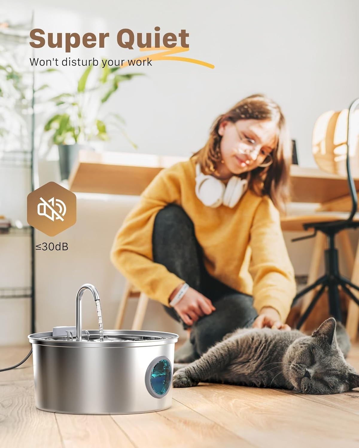 Stainless Steel Cat Water Fountain 3.2L Automatic Dispenser for Pets