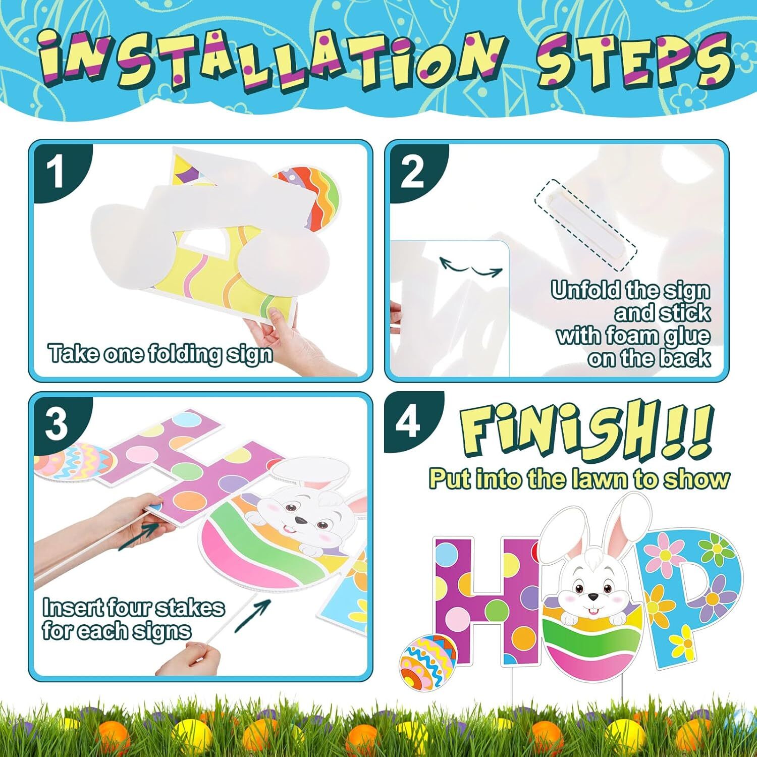 4 Pieces Happy Easter Yard Signs Decorations Outdoor as shown in pictures