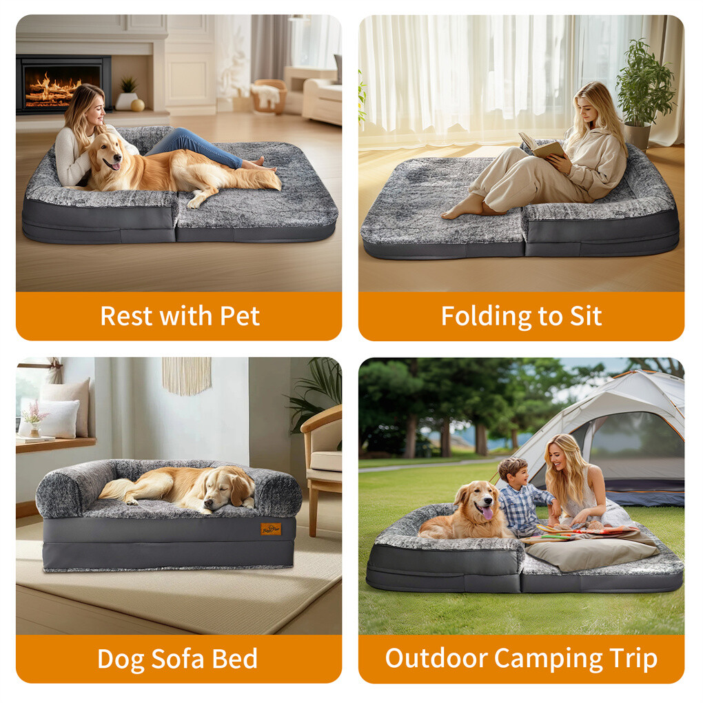 180cm XXXL Foldable Human Dog Bed Orthopedic Dog Sofa Bed with Blostered Pillow
