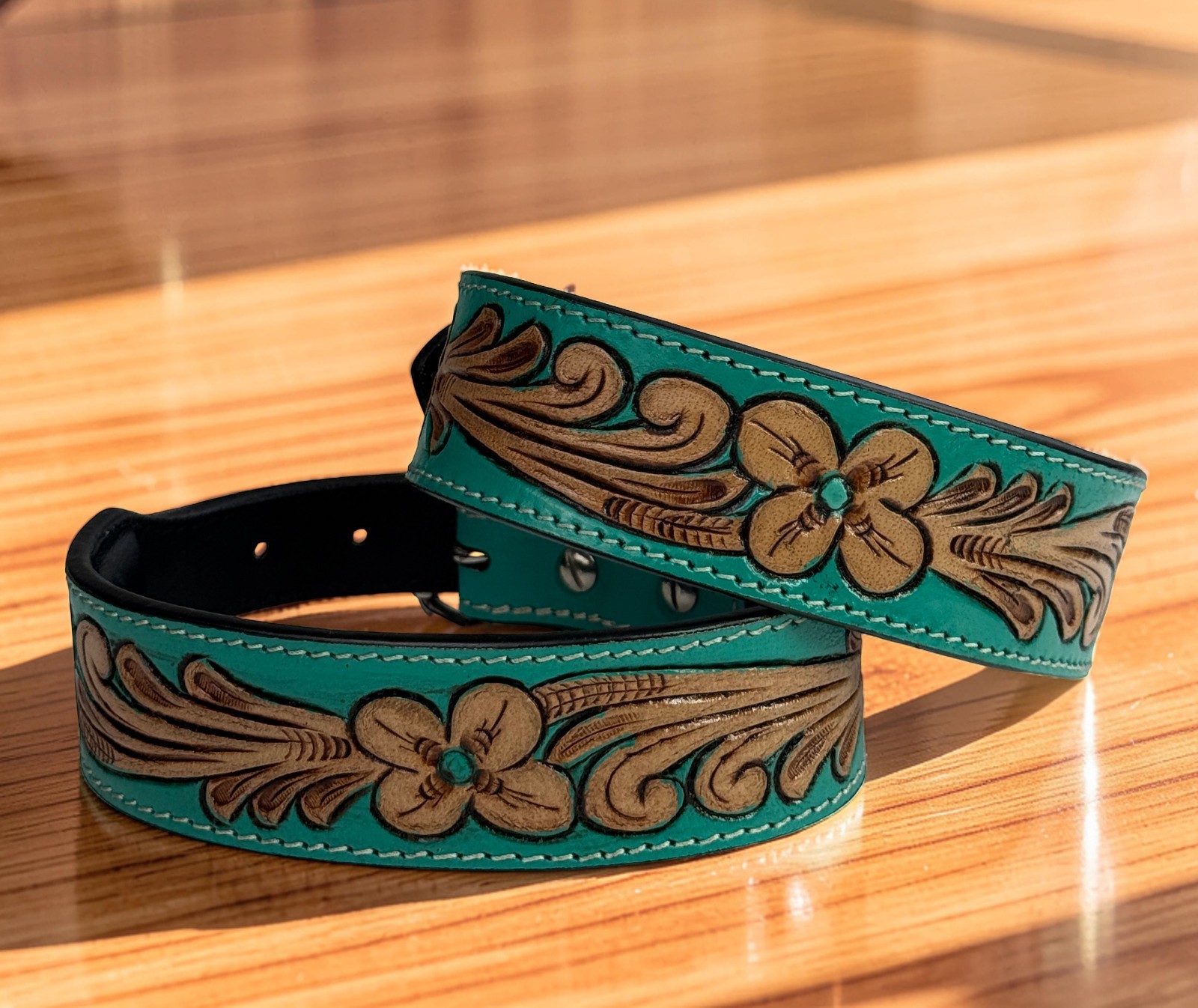Western Leather Handmade Pet Dog Collar Heavy Duty Hand Tooled Adjustable