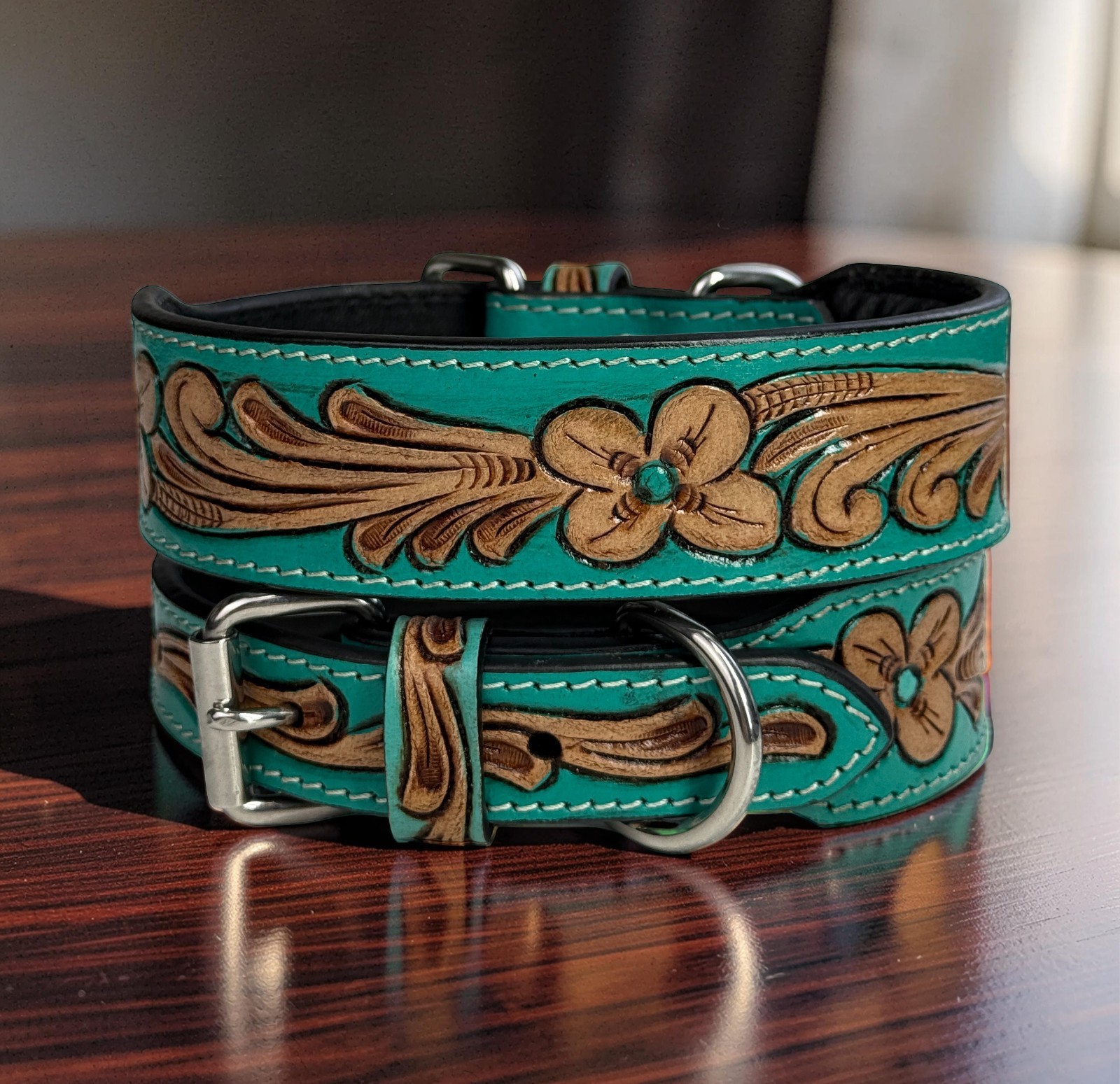 Western Leather Handmade Pet Dog Collar Heavy Duty Hand Tooled Adjustable