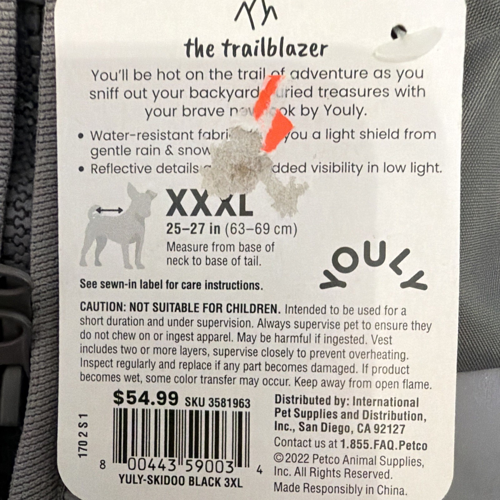 Youly Trailblazer Reflective Water-Resistant Dog Coat, XXXL Silver/Gray