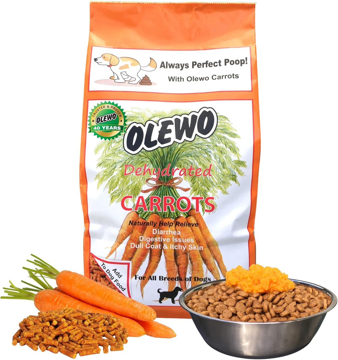 Original Carrots for Dogs – Fiber for Perfect Poop, Dog Food Toppers for Picky E