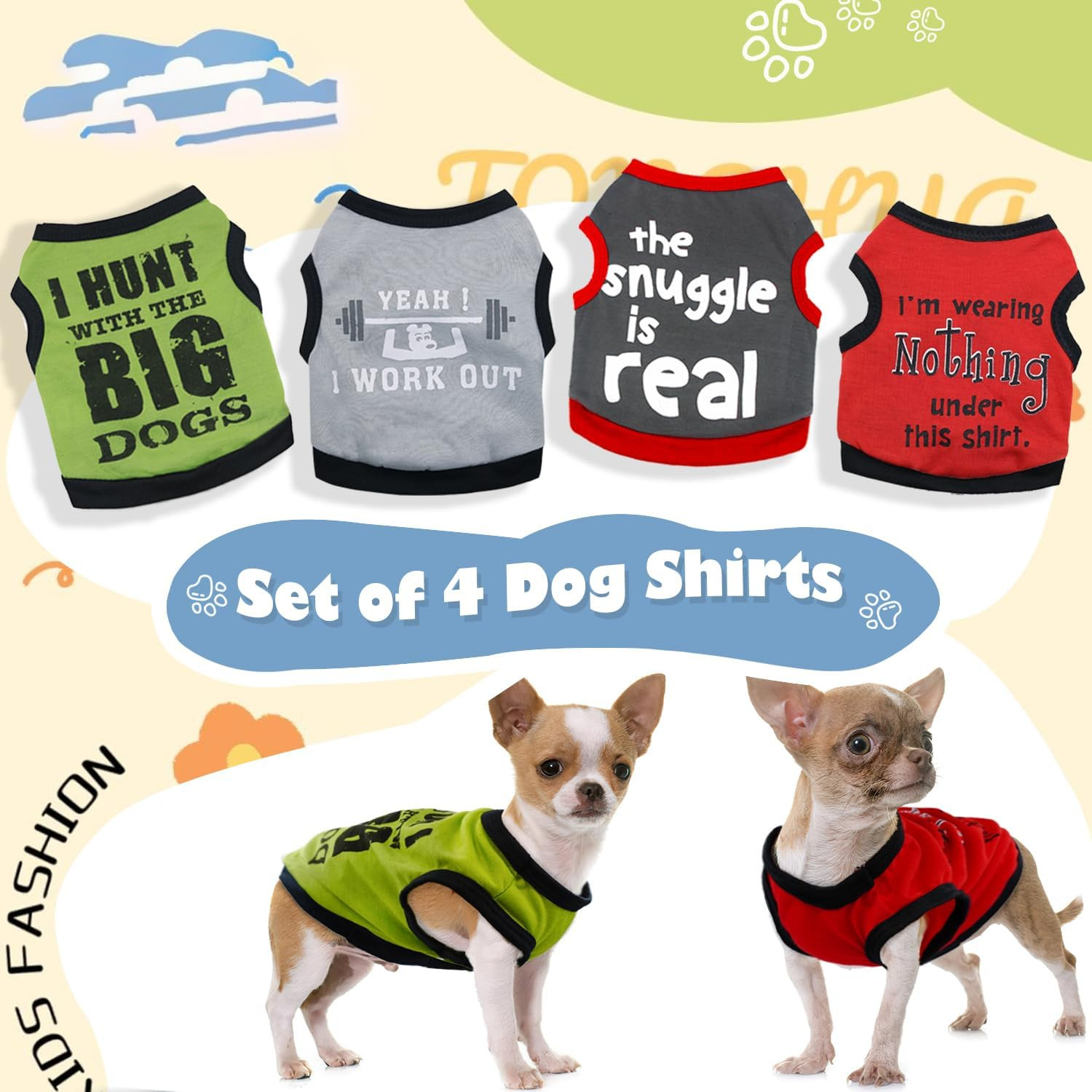 4 Pieces Dog Clothes for Small Dogs Boy Soft Spring Puppy Shirts Summer Cute