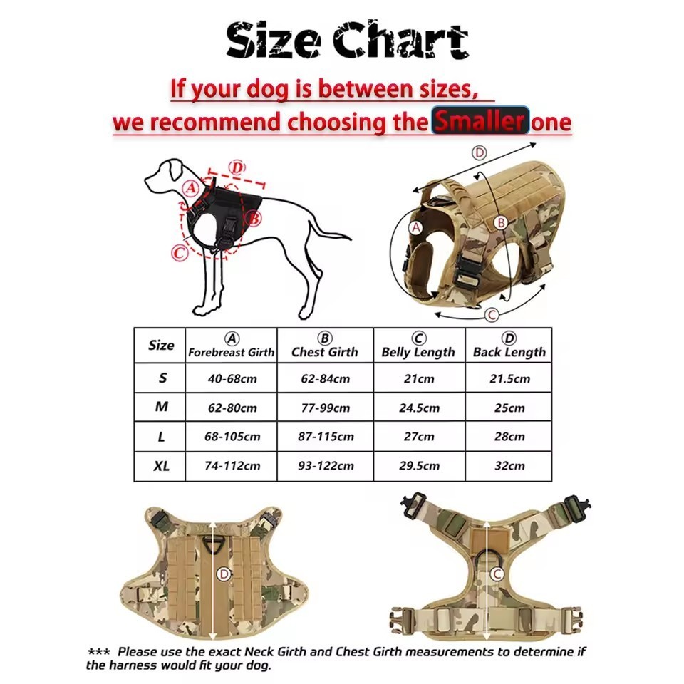 Tactical Dog Harness Medium Large Dog Vest with Dog Leash and Dog Collar