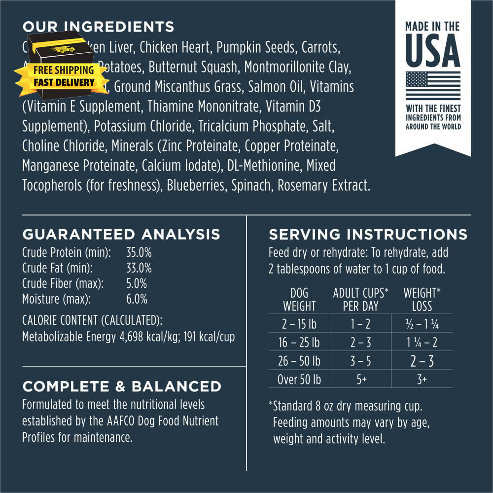 Freeze Dried Raw Meals, Natural Dry Dog Food, Grain Free – Cage Free Chicken, 3