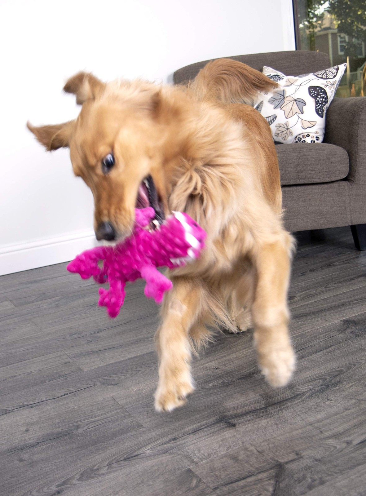 goDog Gators With Chew Guard Technology Tough Plush Dog Toy, Pink, Large
