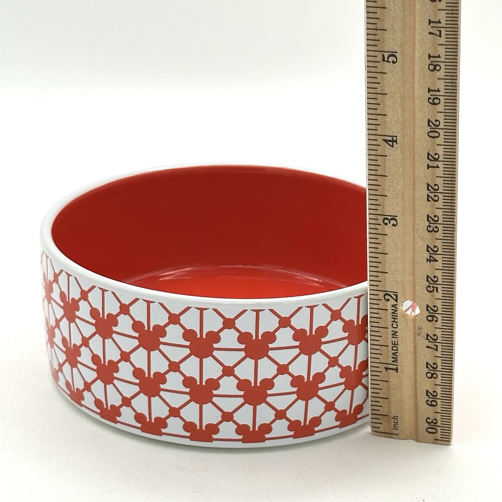 New Disney Chewy Mickey Mouse Red White Ceramic Dog Bowl Non Slip 4.75 X 2 Inch