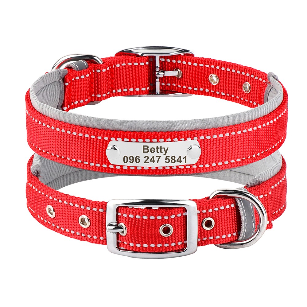Reflective Nylon Personalized Dog Collar Custom Pet Name ID Tag Adjustable S-XL