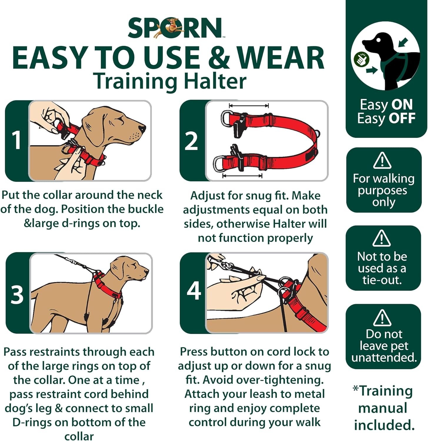 Training Halter No Pull Dog Harness w/RED Padded Sherpa Sleev Sporn size Large