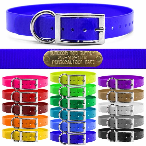 Hunting Dog Name Collar Strap 1″ Solid Color D Ring & Free Brass ID Plate