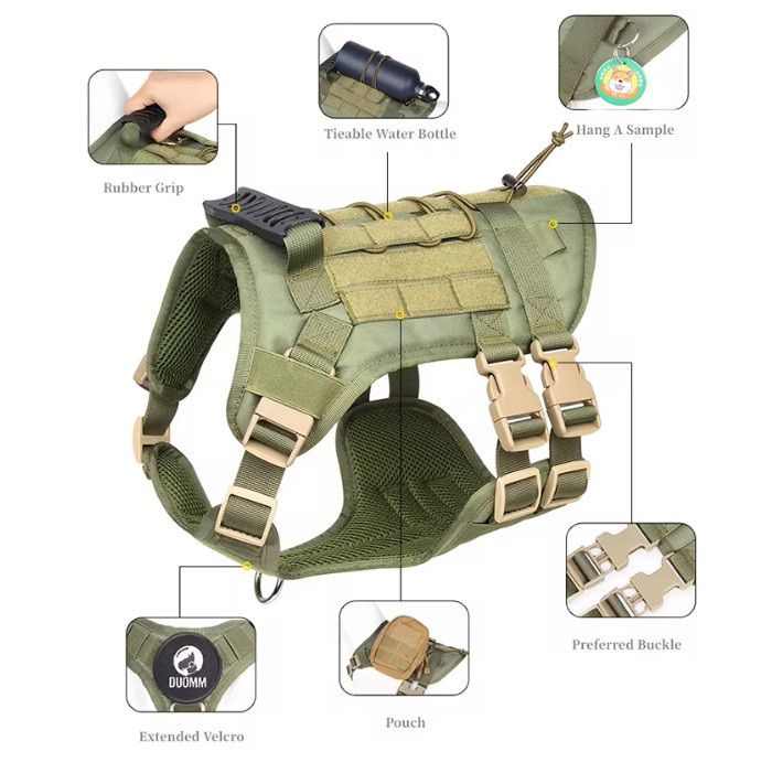Military Tactical Dog Harness No-pull Heavy Duty MOLLE Training Service Dog Vest