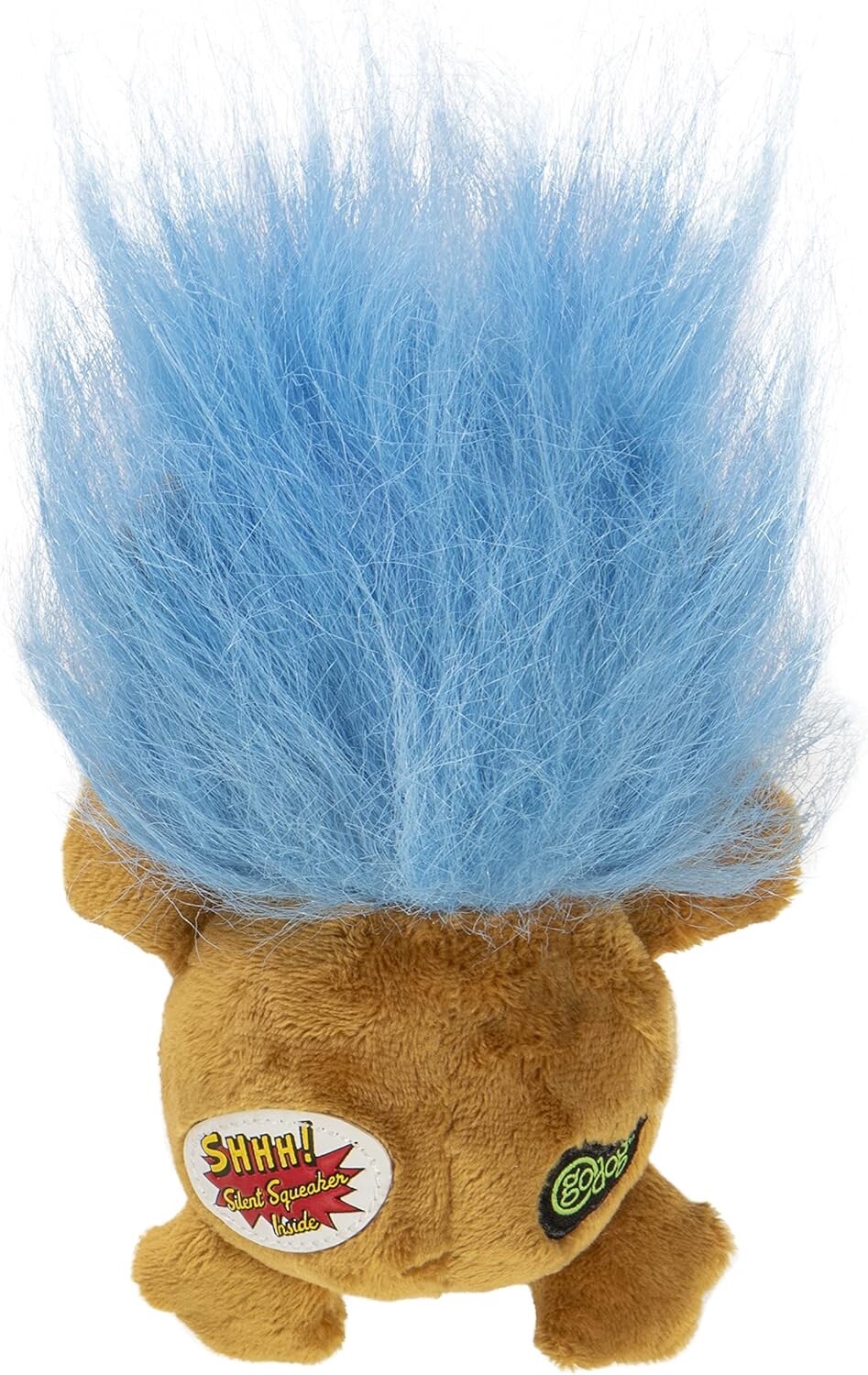goDog Crazy Hairs Lion Silent Squeak Plush Dog Toy, Chew Guard Technology – Tan