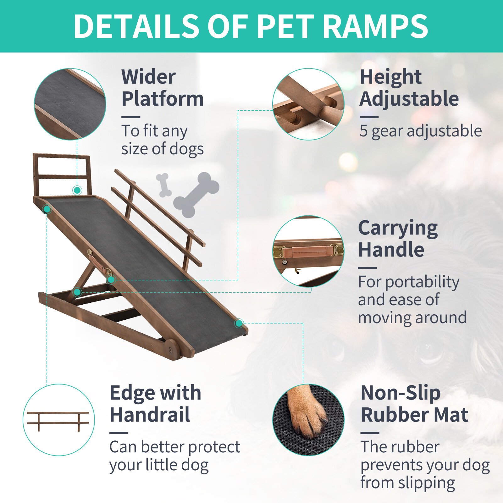NAIZEA 63″ L Dog Ramp, Extra Large Adjustable Folding Pet Ramp With Side Rails
