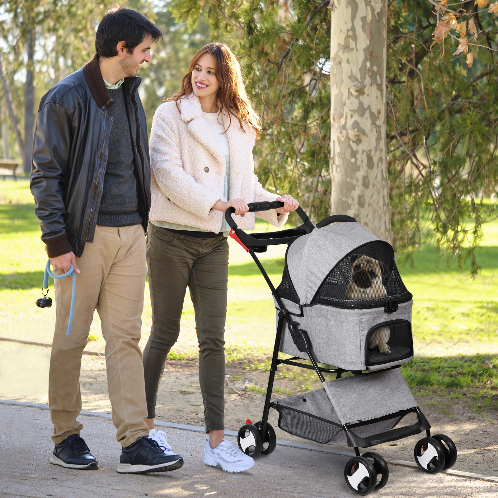 3 in 1 Folding Dog Stroller Pet Stroller for Medium Dog w/Removable Carrier Gray