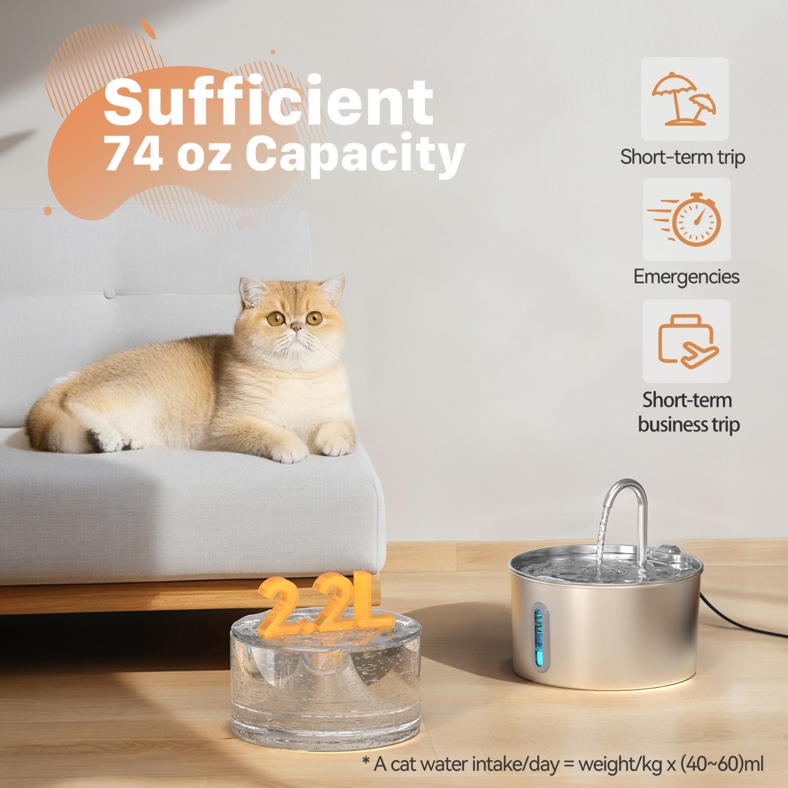 Stainless Steel Cat Water Fountain 3.2L Pet Drinking Fountain Dispenser for Cats