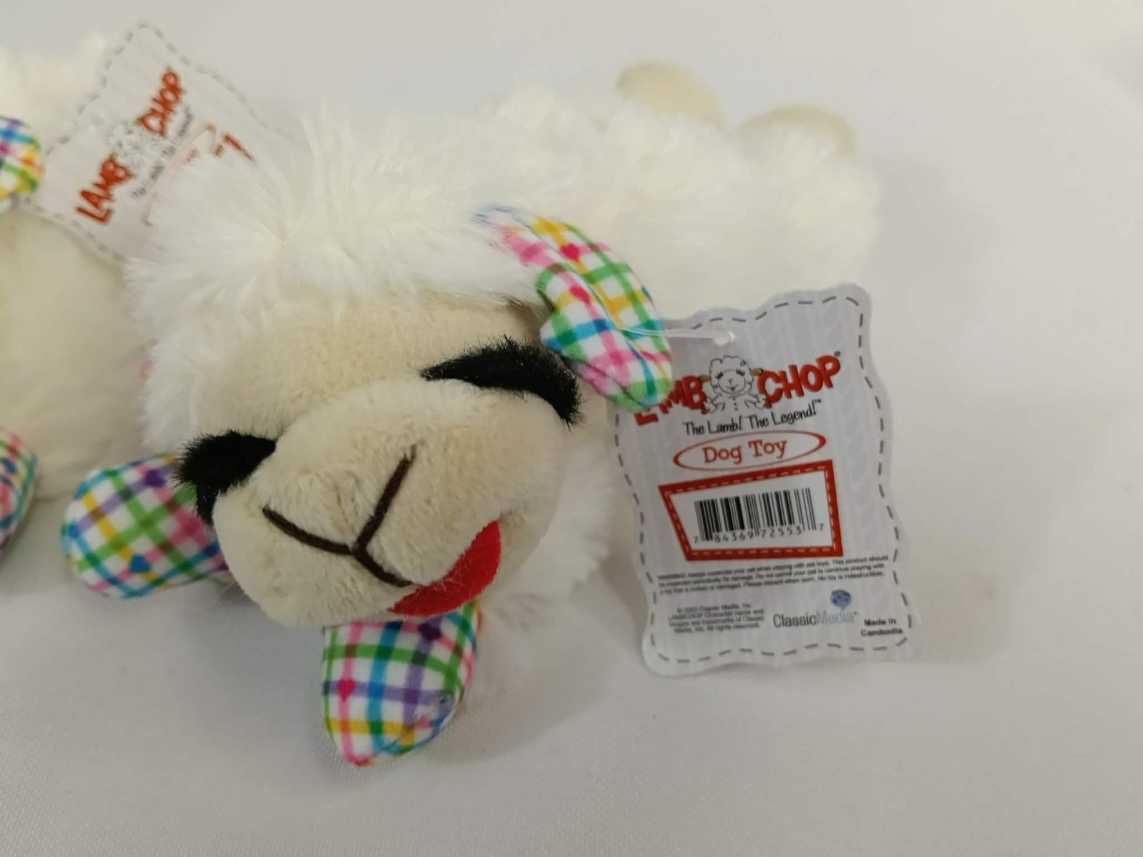 2-Pack Lamb Chop Plush Dog Toy 6″ Plaid Checked Rainbow Small Squeaky Flannel