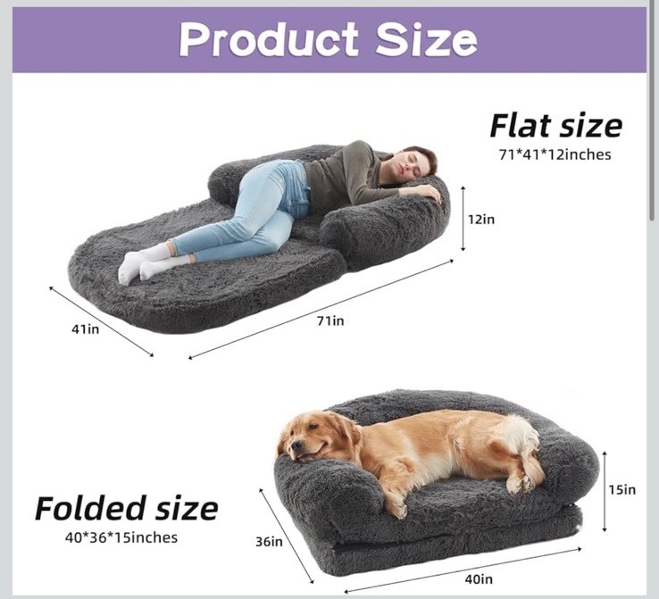 2-In-1 Human Sized Dog Bed Giant Orthopedic Egg Foam Mat 71”x41.4”x12” Washable