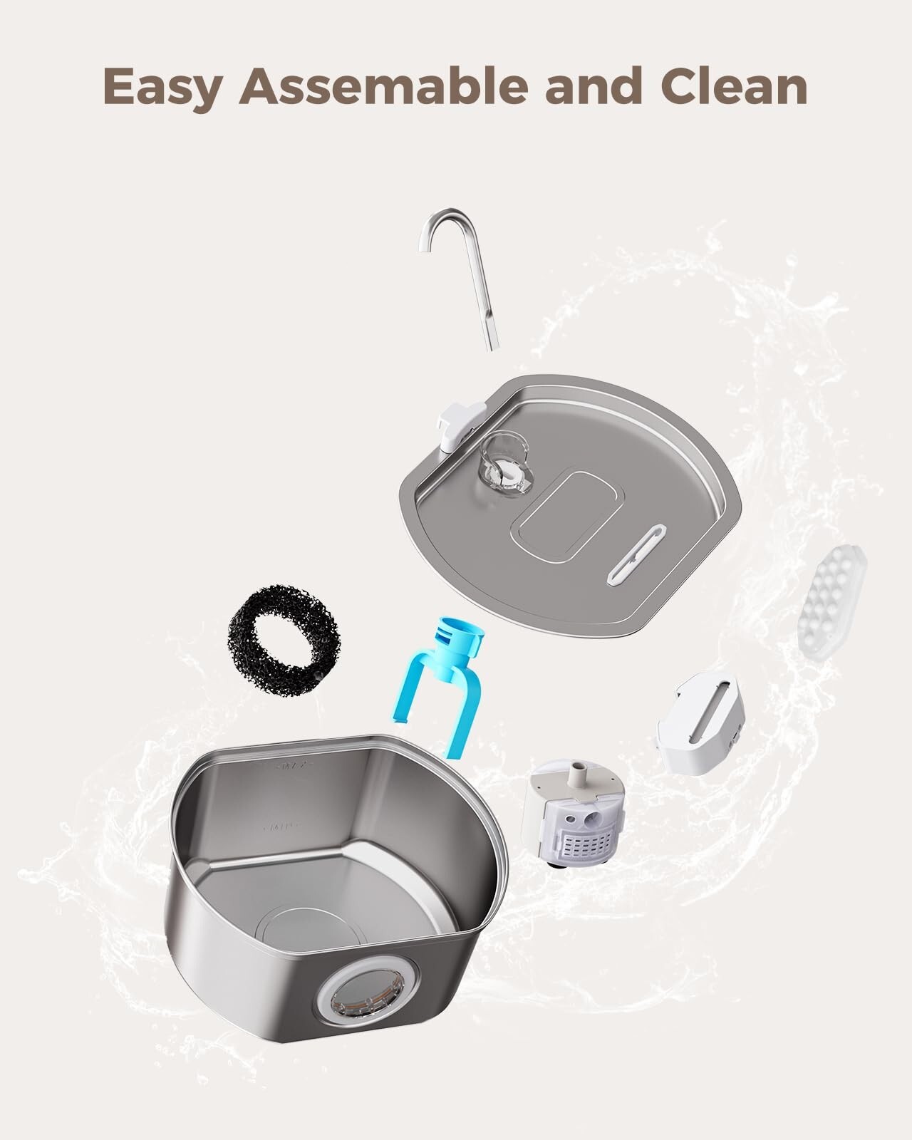 Stainless Steel Cat Water Fountain 3.2L Pet Drinking Fountain Dispenser for Cats