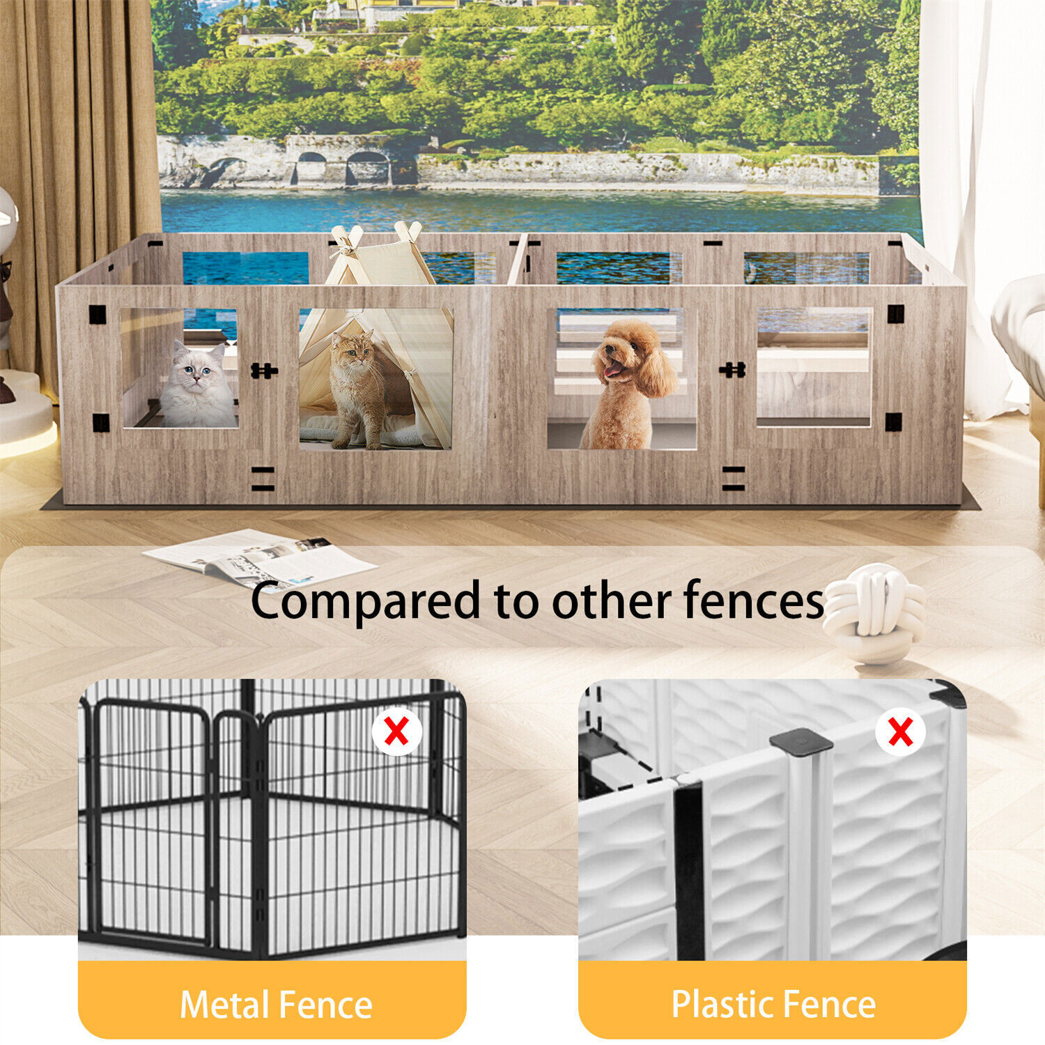 XXXL Large Tempered Glass Pet Whelping Playpen Dog Pen Box with Protective Ledge