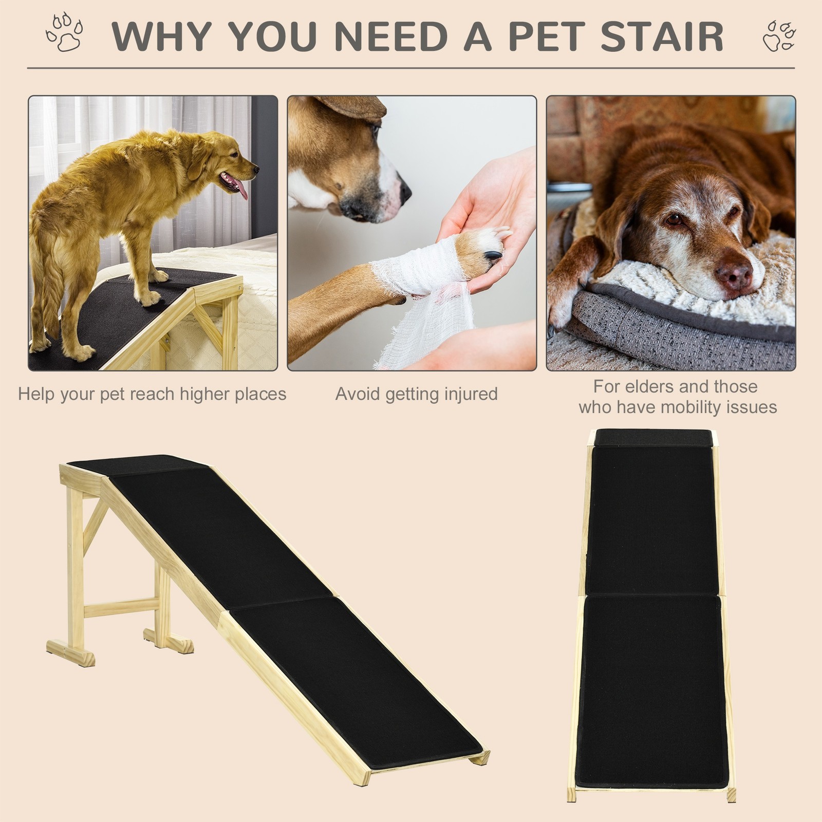 Dog Ramp for High Beds Non-slip Carpet Top Platform for Small Medium Large Pet