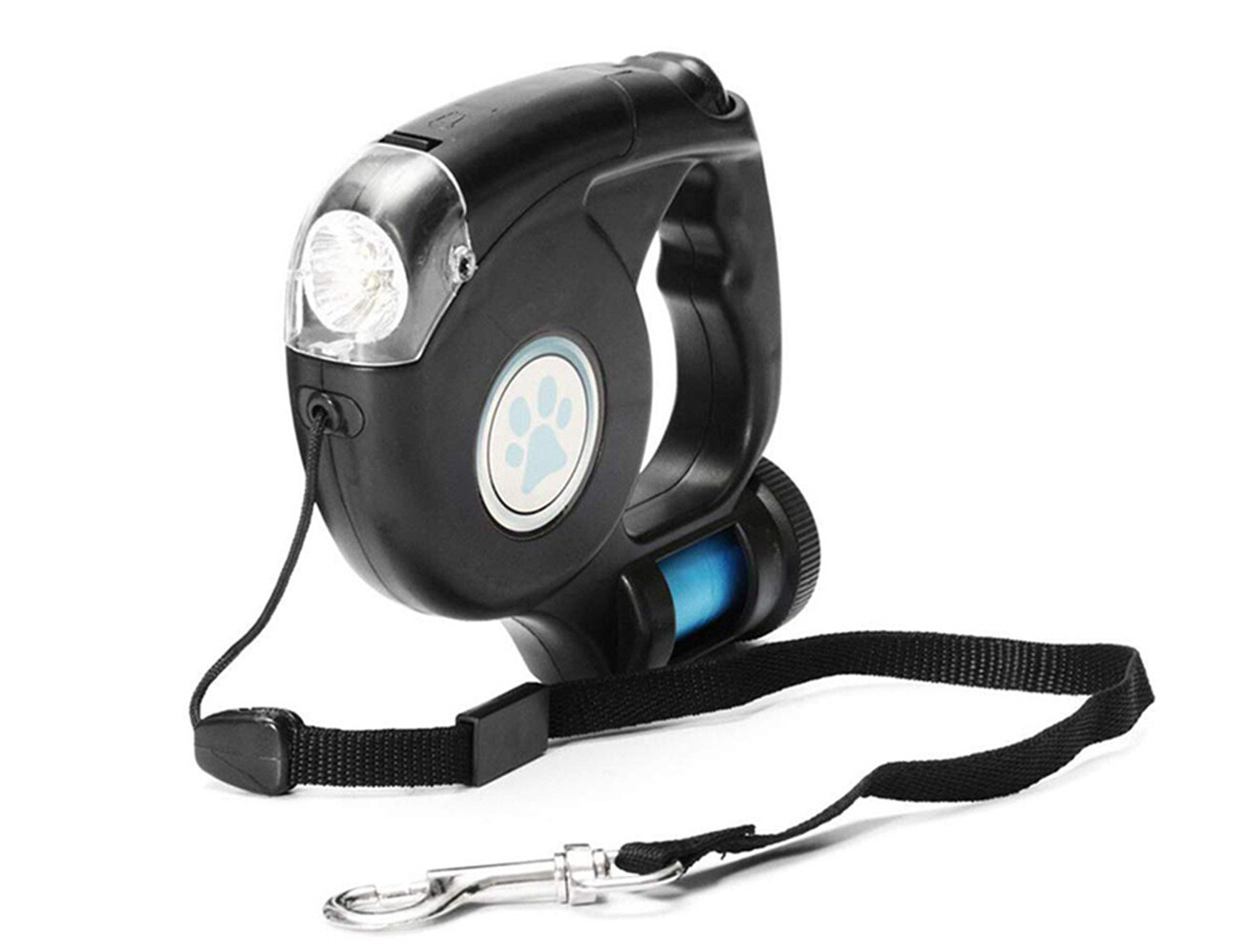 3 In 1 Retractable Dog Leash with LED Flashlight & Bag Dispenser