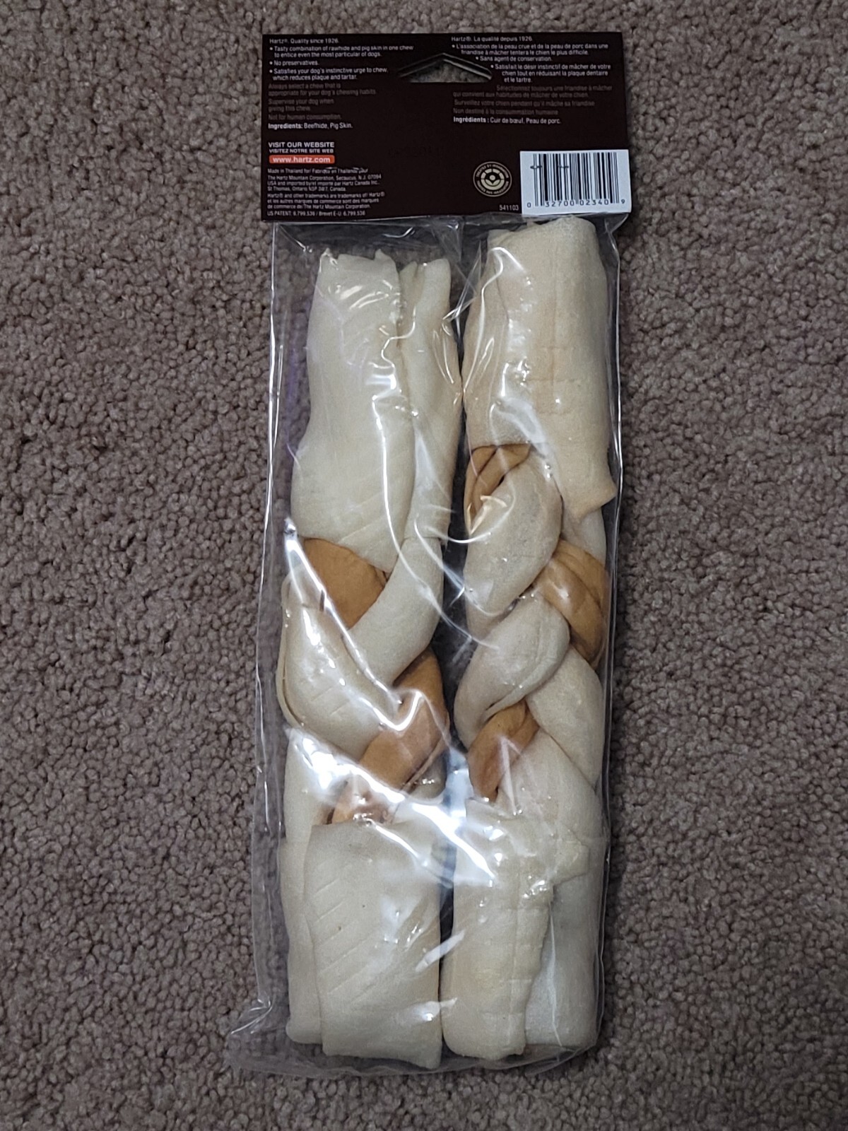 1 Package of 2 Hartz Combo Rawhide Pig Skin Chew 10″ Bones 8.4oz Large Dog F/S