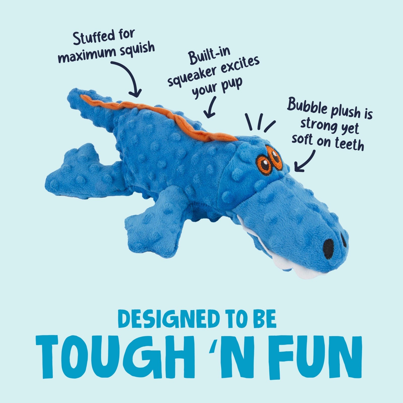 goDog Gators Squeaky Plush Dog Toy, Chew Guard Technology – Blue, Large