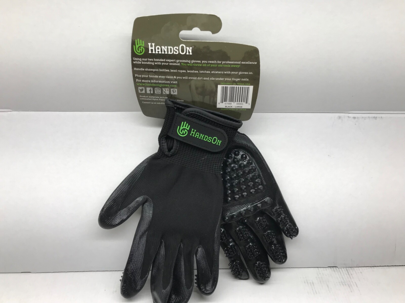 Hands On Wet/Dry Grooming Shedding Bathing Gloves for Pets Sized Large Black