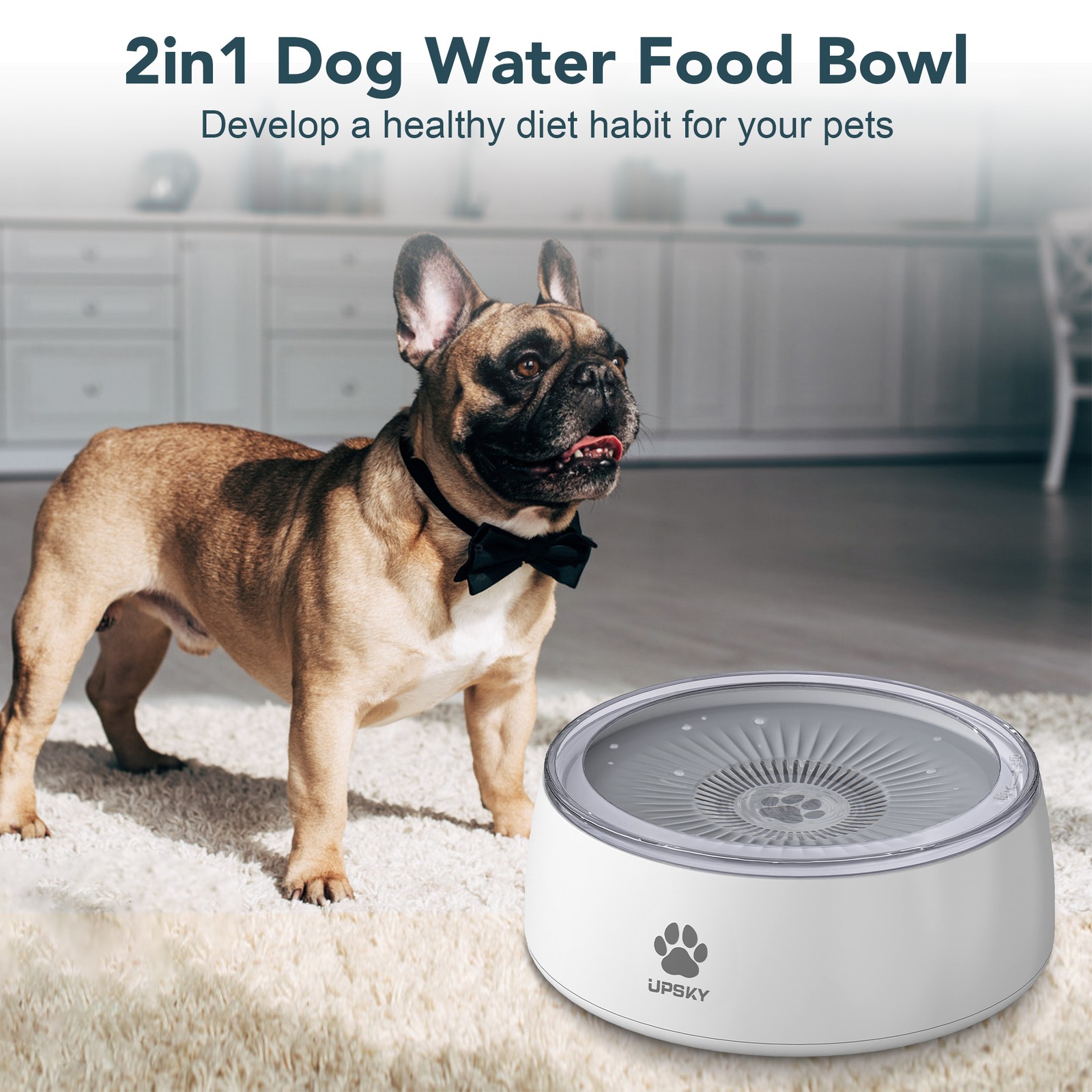 UPSKY 3L Dog Water Bowl Splash Proof Cat Water Dispenser Slow Drinking Bowl Pets