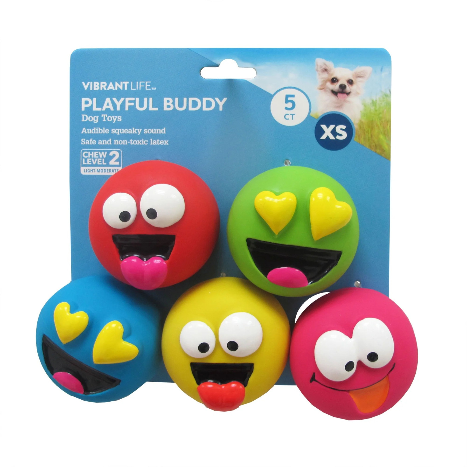 (2 pack) Vibrant Life 5pk EMOTICON LATEX DOG TOY,Comfort Squeak