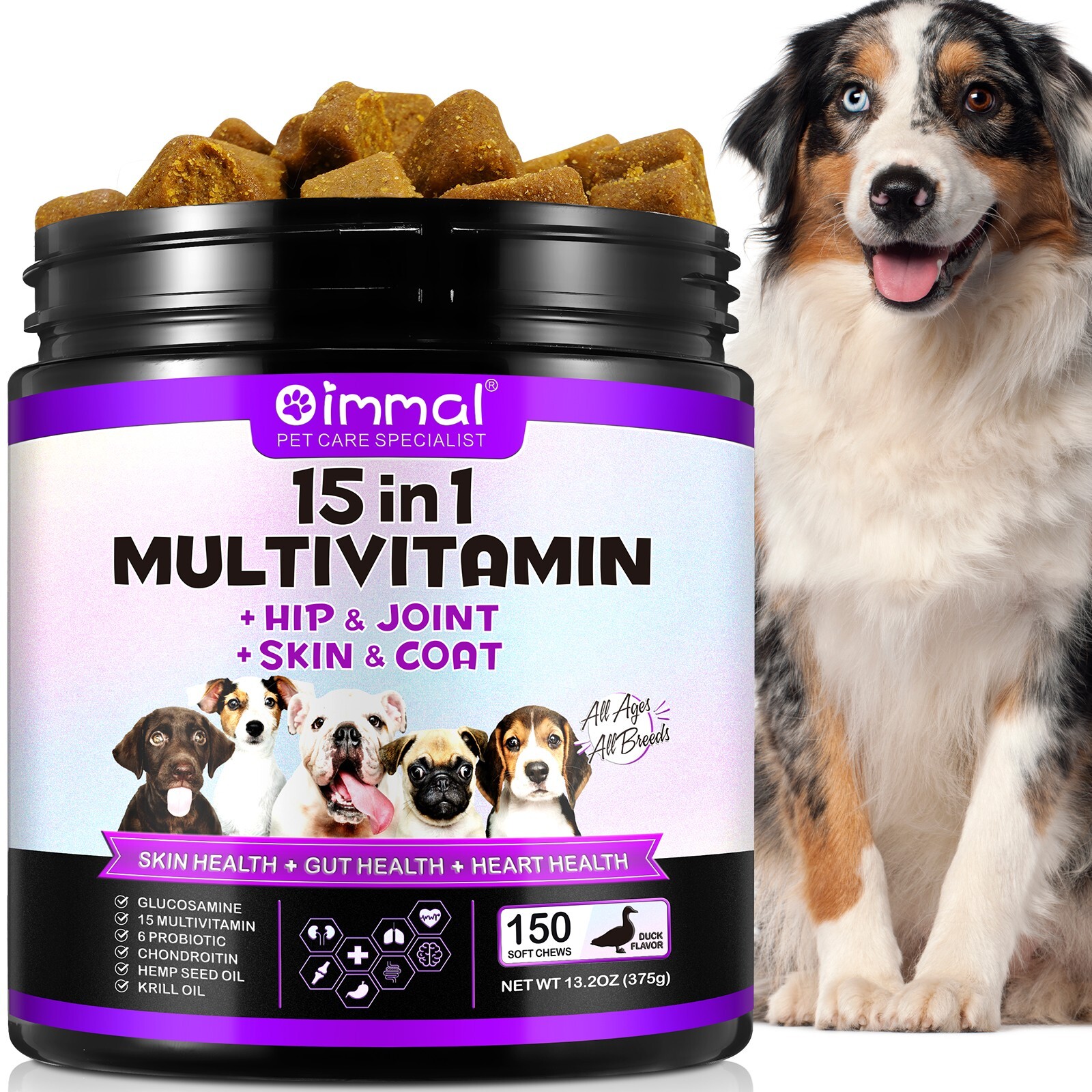 15 in 1 Dog Multivitamins and Supplements, Dog Hip and Joint Supplement,150 Chew