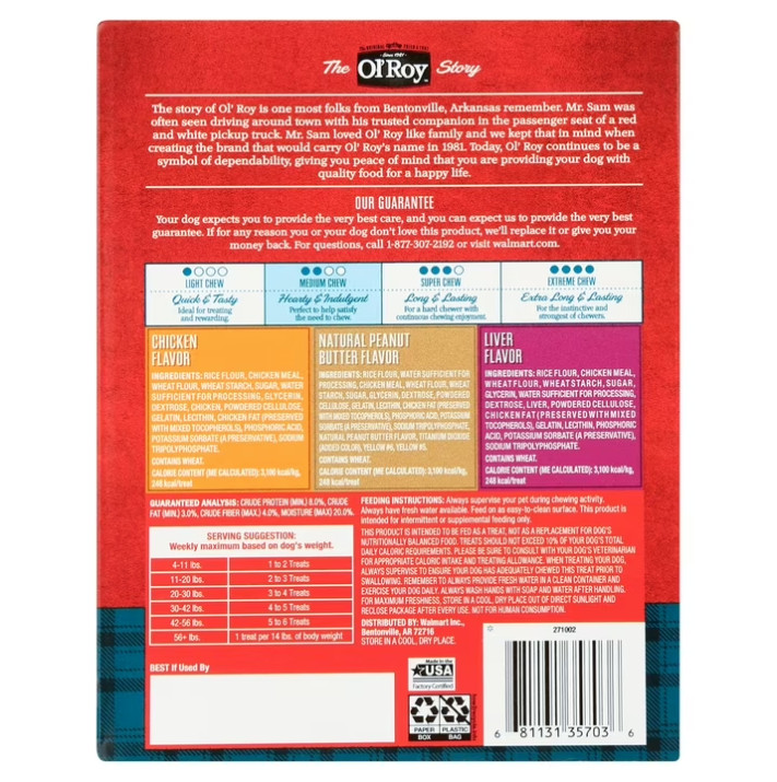 2 Box Ol’ Roy Munchy Bone Dog Treats, Variety Pack, 60 oz, 21 Count Box