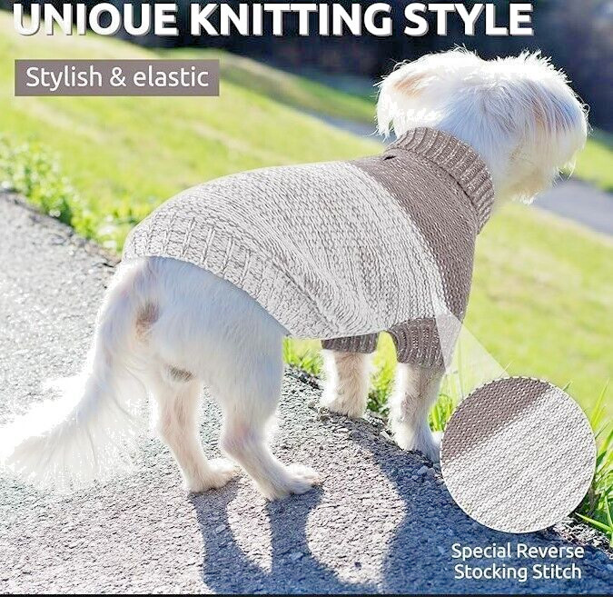 Knitted Pullover Dog Cat Sweater Turtleneck Cloth Leash Hole Queenmore S 4-9 lbs