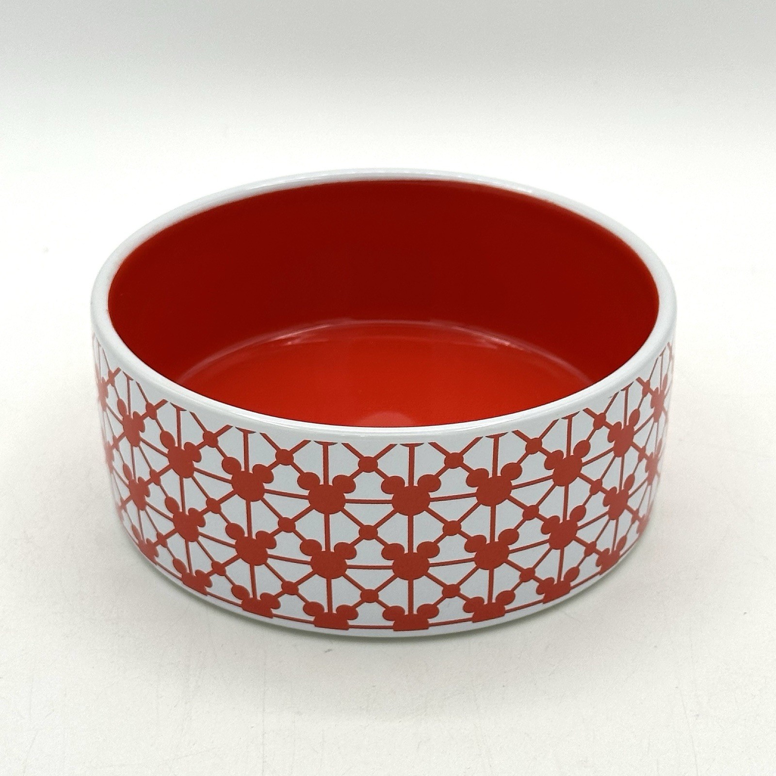 New Disney Chewy Mickey Mouse Red White Ceramic Dog Bowl Non Slip 4.75 X 2 Inch