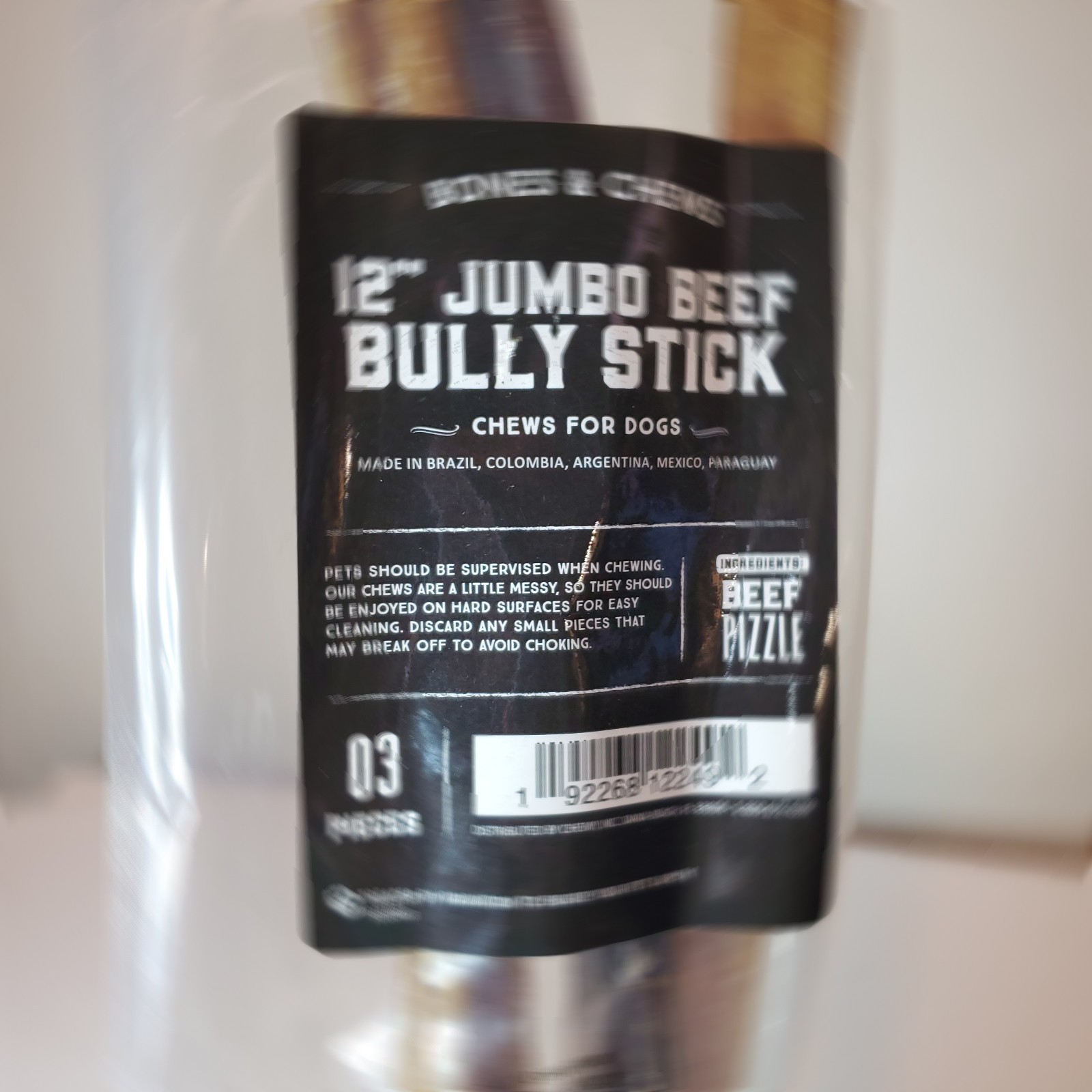 12″ Jumbo Beef Bully Sticks 3 pk Natural Pizzle Dog Treats Bones & Chews