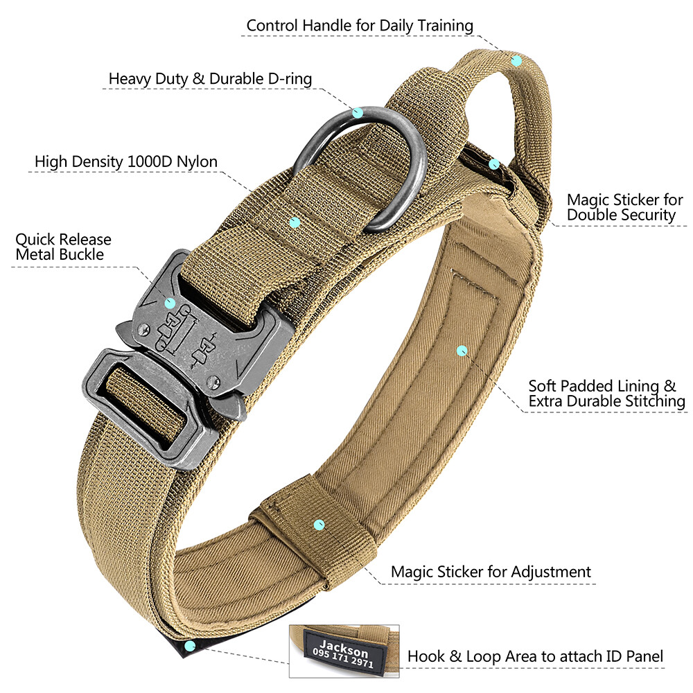 Tactical Dog Collar Military Training With Leash Heavy Duty Metal Buckle M L XL