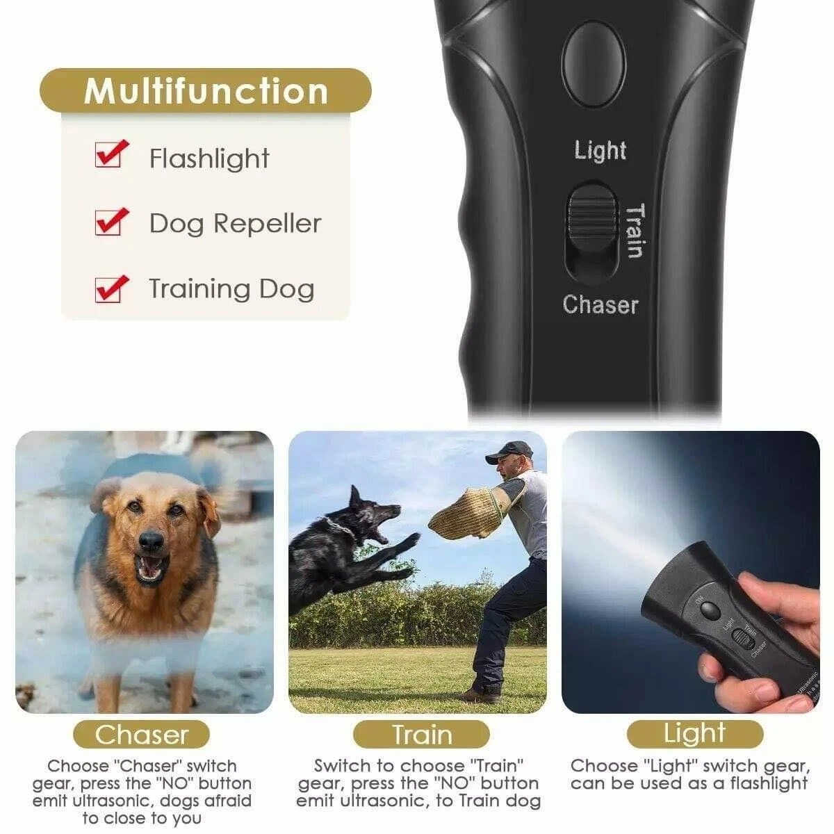 Ultrasonic Anti Dog Barking Device Pet Trainer LED Light Gentle Chaser Style