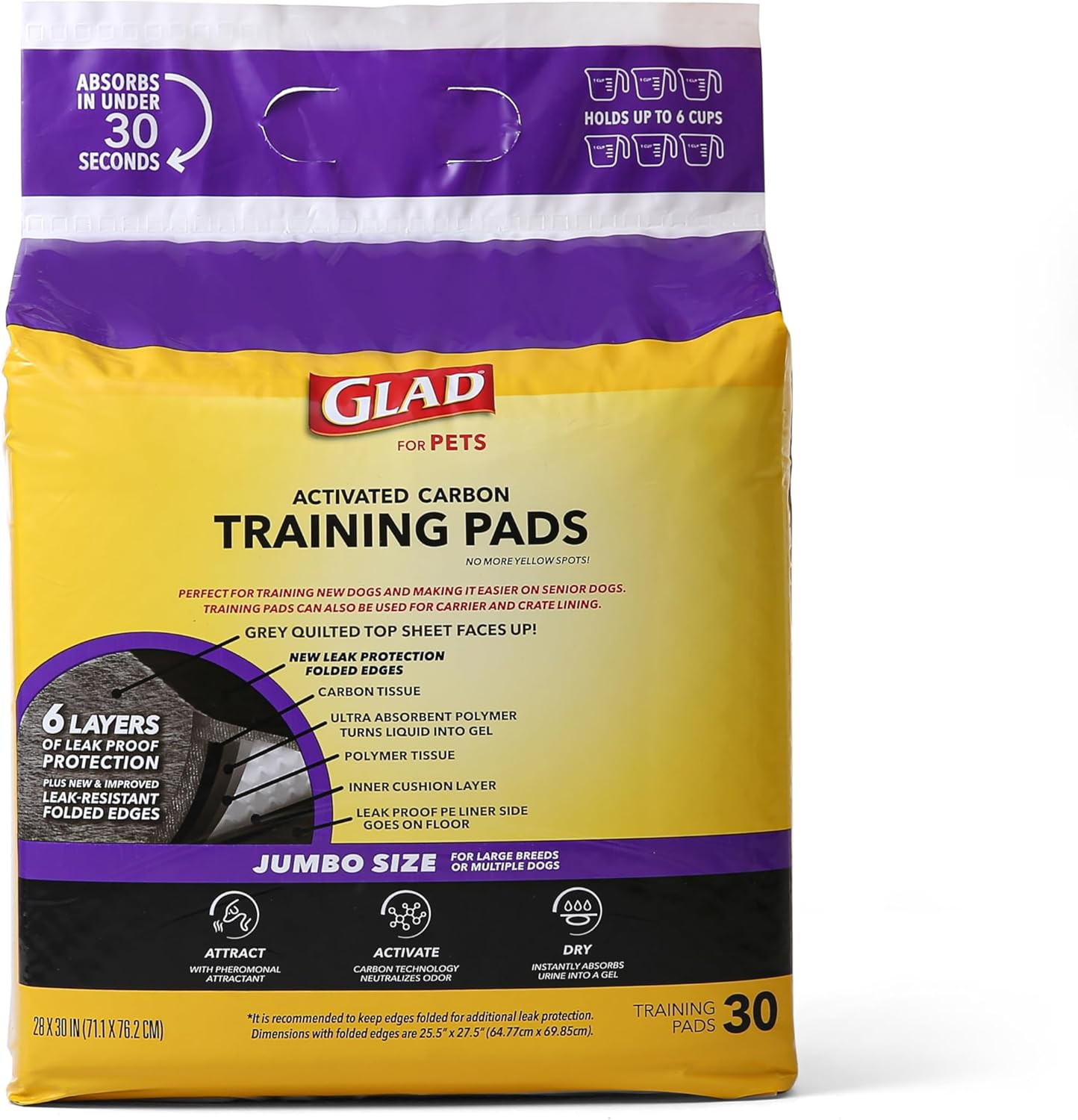 Glad Jumbo Charcoal Dog Training Pads 28X30 Inches 30 Count Extra Large