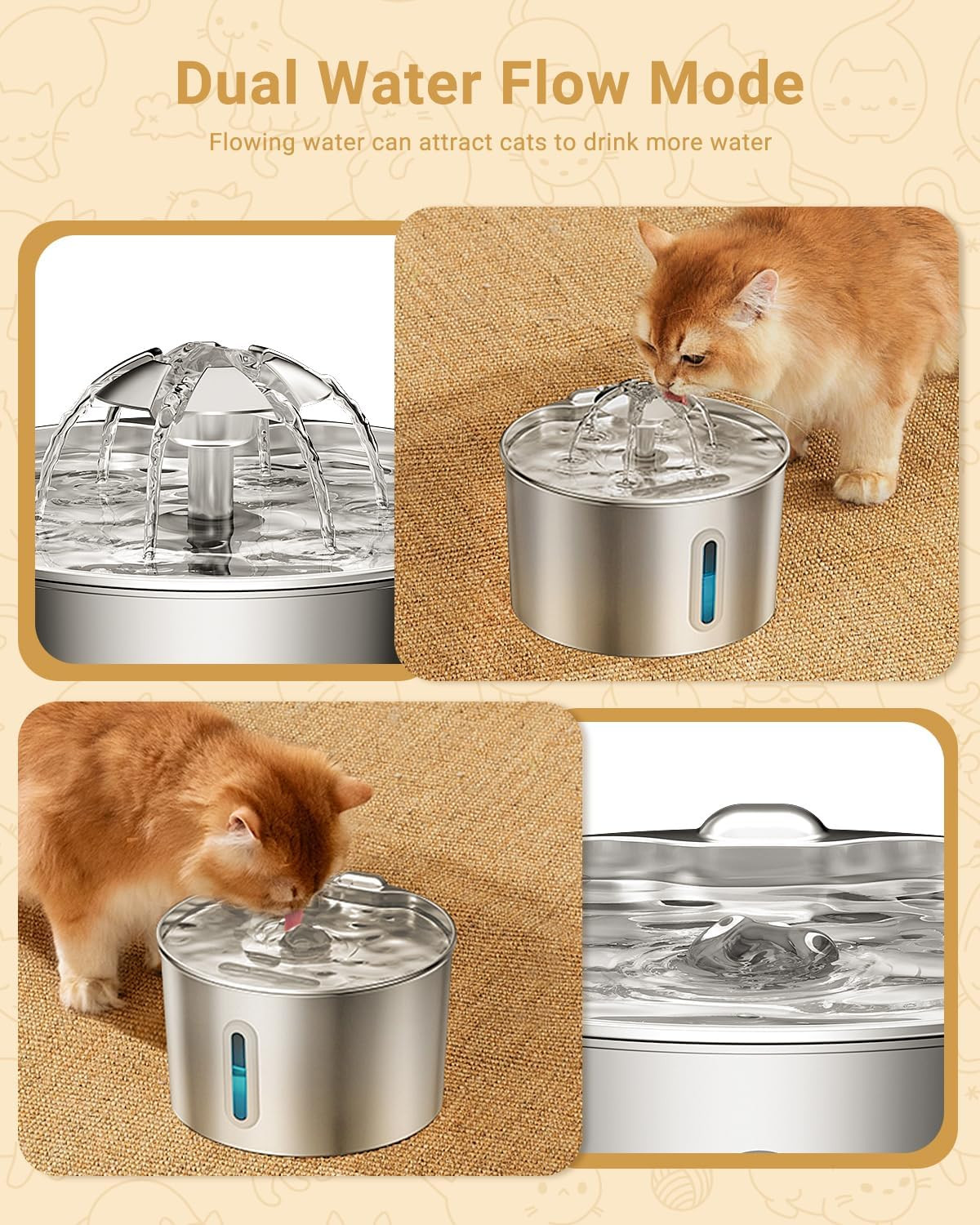 Cat Water Fountain Stainless Steel – 74Oz/2.2L Corded Pet Water Dispenser Automa