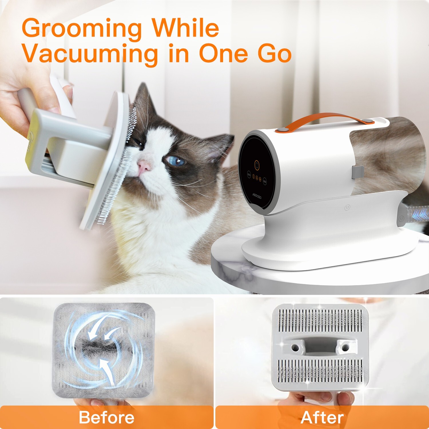 AIRROBO PG100 Pet Grooming Vacuum & 5 Grooming Tools, 12000Pa Suction Power