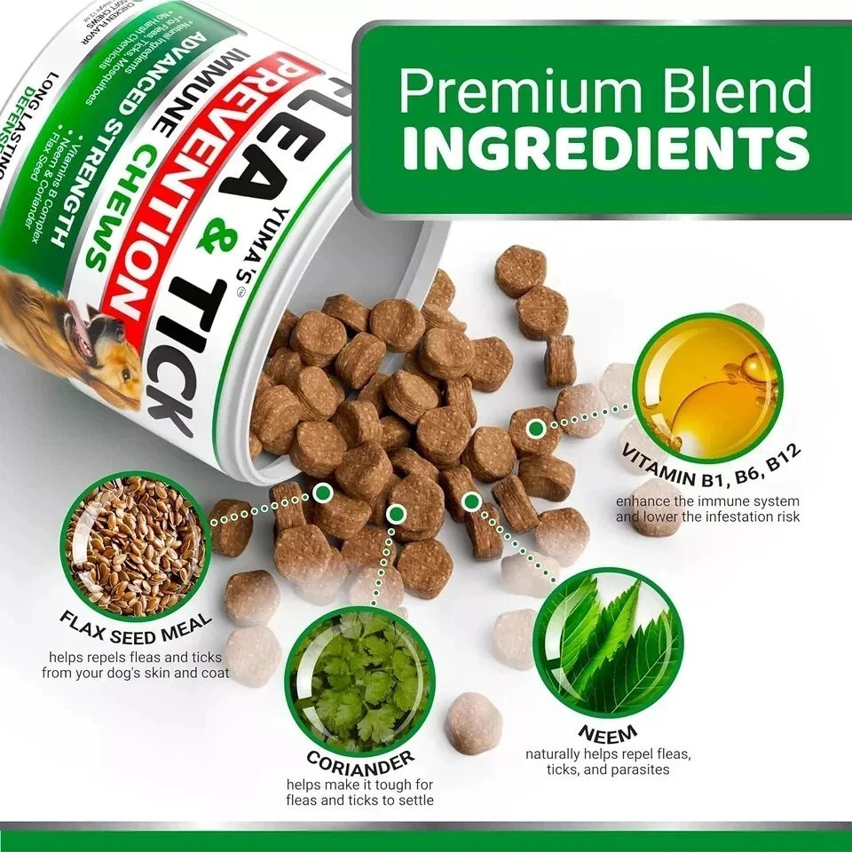 100% Natural Flea and Tick Prevention Chewable Pills for All Dogs, Made In USA ⭐